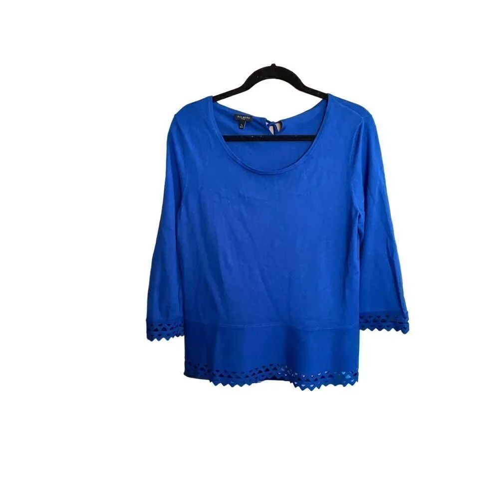 Talbots women’s blue pull over cut out detail casual top S/LP
